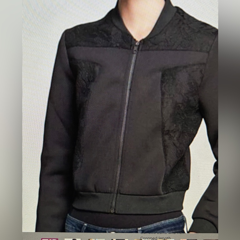 Lucy Paris Black neoprene lace design Bomber Jacket S